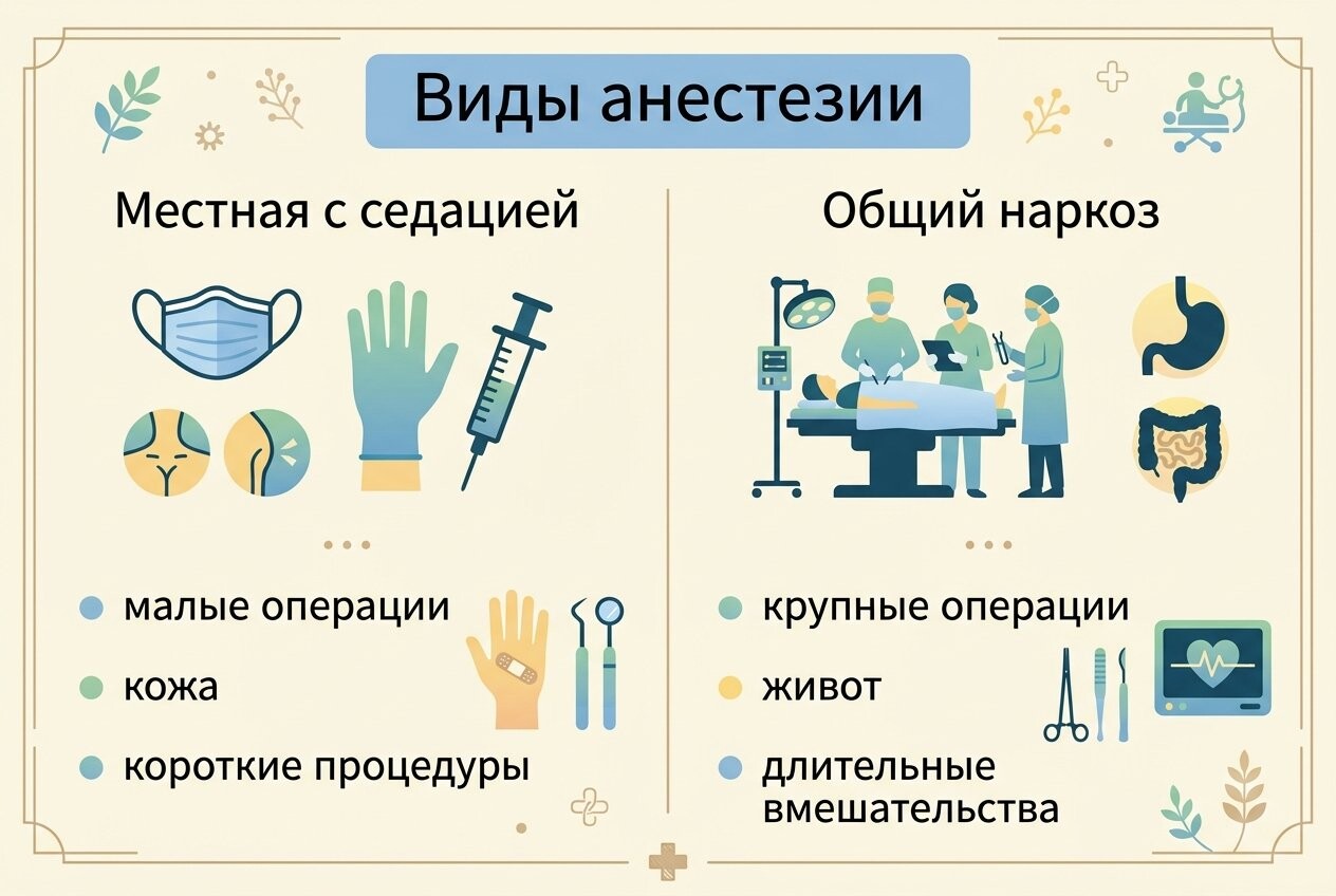 От объема операции зависит вид анестезиологического пособия